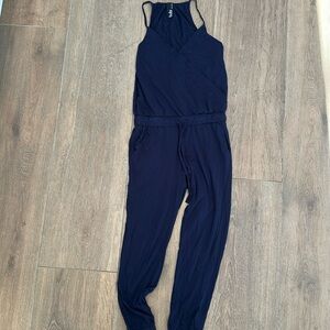 Bobo supreme jersey tied waistband V neck jumpsuit. Color navy. Size S.